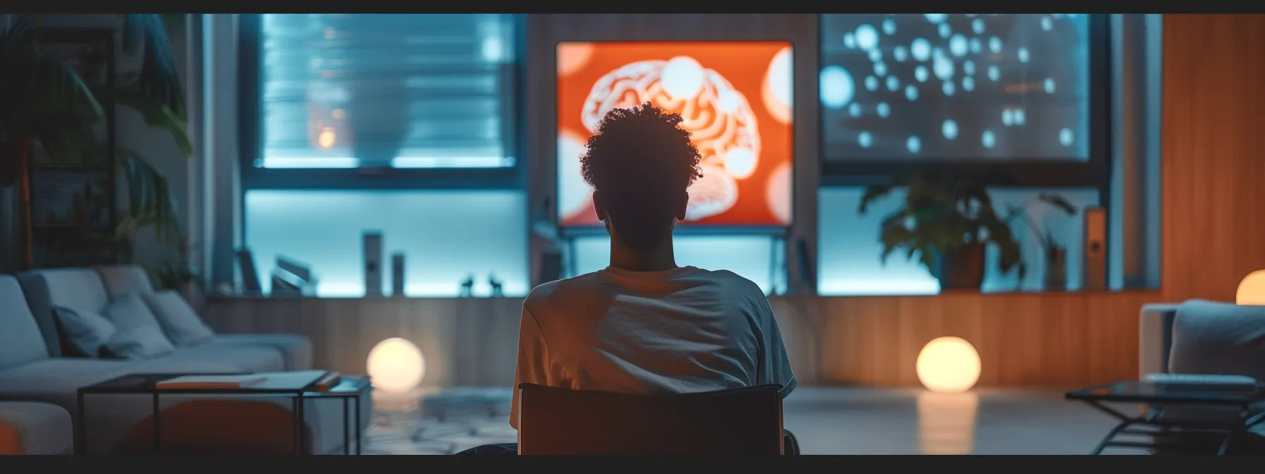 a contemplative individual seated in a modern therapy office, surrounded by supportive visuals like brain and heart symbols, engages in a discussion about relapse prevention strategies, illuminated by soft, calming light to evoke a sense of hope and healing.