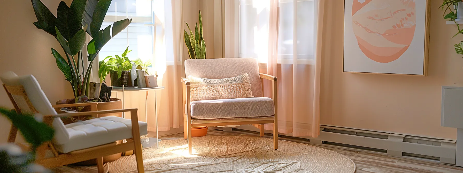 a focused therapy room filled with soft pastel colors, featuring a comforting armchair and subtle decor, sets the stage for a compassionate discussion about mental health, emphasizing support and understanding in the treatment of generalized anxiety and panic disorders.