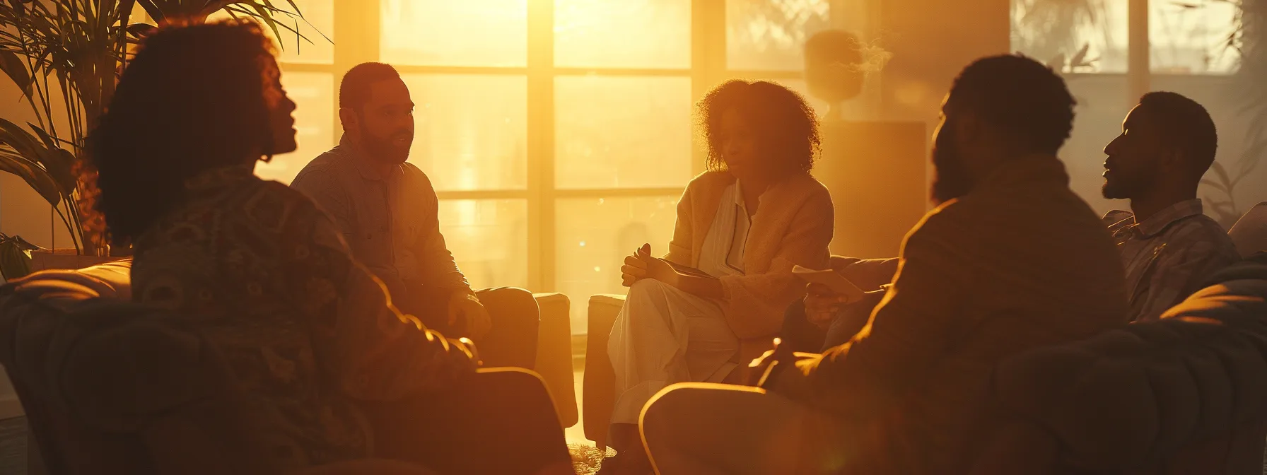 a warm, inviting support group setting showcases individuals engaged in a heartfelt conversation, surrounded by soft, calming colors, symbolizing unity and strength in the journey of sobriety and mental wellness.